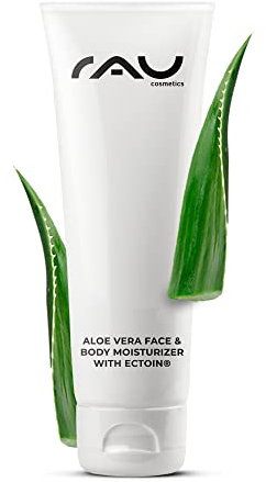 RAU Cosmetics Reines Aloe Vera Gel mit Ectoin & Kamille - Aloe Vera Face Moisturizer Gel 50 ml - After-Sun Lotion & Feuchtigkeitscreme für Gesicht & Körper - Trockene, Gereizte, Unreine & Reife Haut