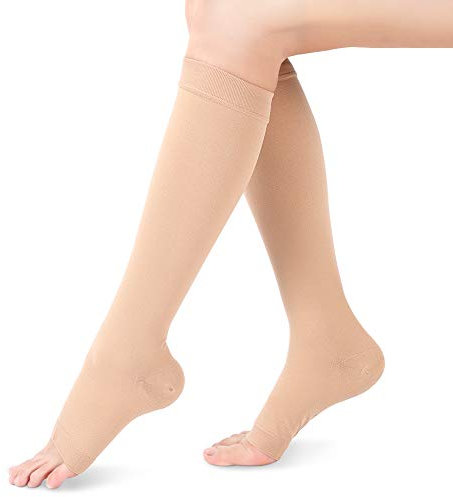 Open Toe Compression Socks for Women Men, 1 Pair Knee High Compression Stockings, Compression Sleeves for Varicose Vein Swelling Edema Flight Pregnancy Travel Work