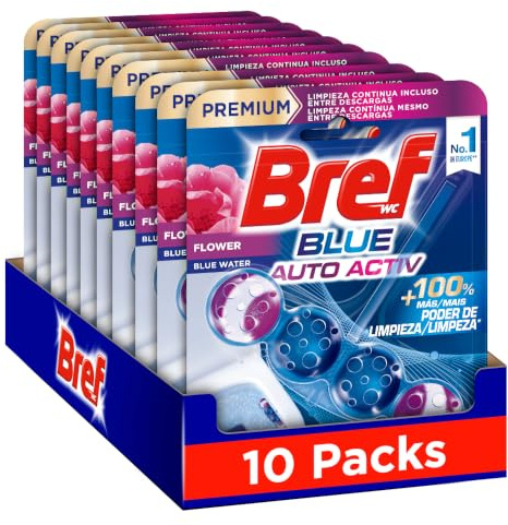Bref Power Activ Floral (10 unidades), limpia baño con fórmula 4 en 1, cesta higiénica y protectora para inodoro, con aroma floral, limpiador baño antical, 24 h de protección