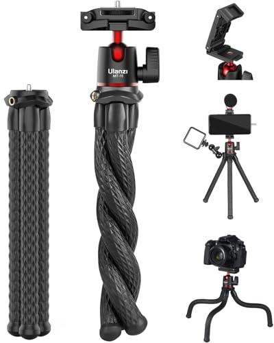 ULANZI Camera Tripod, Mini Flexible Stand w Hidden Phone Holder w Cold Shoe Mount, 1/4'' Screw f Magic Arm, Universal f iPhone 17 16 15 14 Pro Max XS Max X Samsung Canon Nikon Sony DJ Pocket 3 Cameras