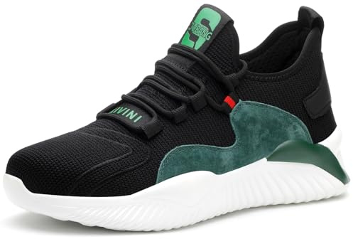 Säkerhetsskor för Män och Kvinnor - S3 Stålhätta Unisex Sneakers för Arbete, Svart-Grön, 36-46EU