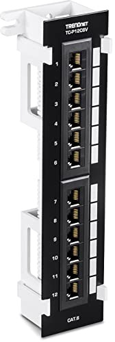 TRENDnet 12-Port Cat6 Unshielded Patch Panel,TC-P12C6V, Wall Mount,Included 89D Bracket,Vertical or Horizontal Installation, Compatible w/ Cat5e & Cat6 RJ45 Cabling, 110 IDC Type Terminal Blocks Black