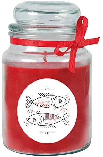 HS Candle Sternzeichen Duftkerze Rose im Bonbonglas (Fische) - viele Motive zur Auswahl, 500g - Brenndauer bis zu 110 Std - Pisces