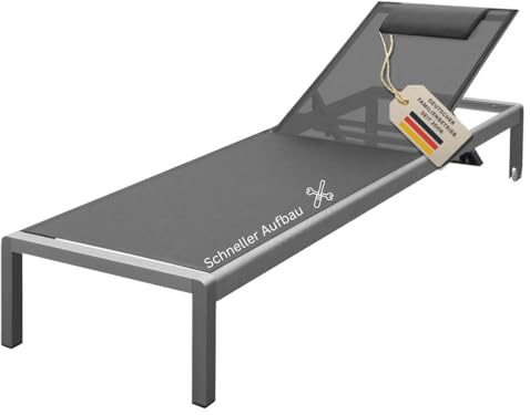 RS Trade Sonnenliege Gartenliege Monaco, wetterfest, Aluminium mit Rollen – Mehrfach verstellbare Outdoor Liege mit Textilene-Bespannung, belastbar bis 160 kg, Balkon & Poolliege, Grau