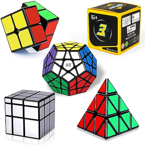ROXENDA Zauberwürfel Set 2x2 3x3 Pyramide Megaminx Skewb Speed Cube Set Sammlung Puzzles mit Würfel Tutorial für Kinder und Erwachsene, [5er Pack] (Spiegel)