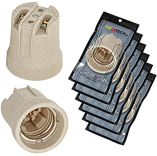 ISOLATECH 6x E27 Keramikfassung (max.250V/4A) | Für LED- und Energiesparlampen, Hitzebeständig, Geeignet für Küche, Kühlschrank, Badezimmer und Deckenleuchten