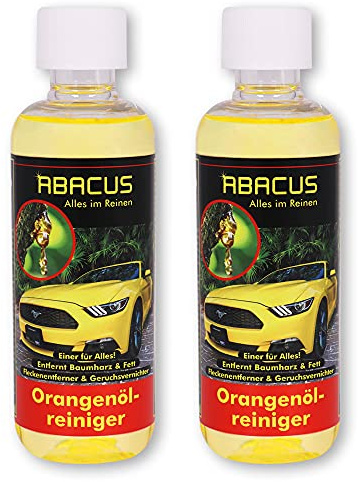 ABACUS® Orangenreiniger, Orangenölreiniger – Orange-Reiniger mit Orangenöl & Orangenduft – Fleckenentferner & Fettlöser löst Harz, Klebereste, Schmieröl, Tinte – Orangenreiniger 2x 300 ml (7748.2)