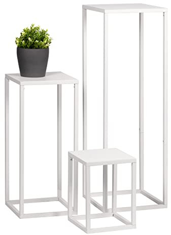 bremermann Blumenhocker 3er-Set, Metall-Pflanzenständer, moderne Blumensäule ideal für Wohnzimmer, Flur und Büro, stabiles Regal für Dekoration und Zimmerpflanzen, aus Metall (Weiß)