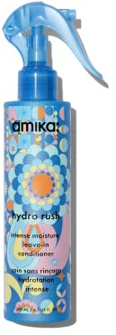 amika hydro rush intense moisture leave in conditioner spray - frizz-reducing detangling spray - hydrating hair care infused with hyaluronic acid, squalane + polyglutamic acid (200 ml)