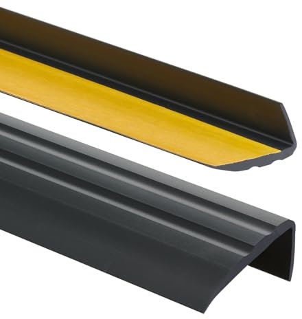 Profilo per bordi scale 50mmx25mm, 180 cm - Profilo angolare in PVC autoadesivo, Paraspigolo - Strisce antiscivolo per gradini - Nero