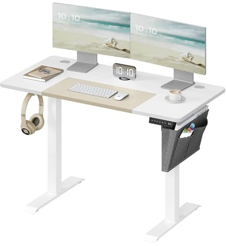 SONGMICS Höhenverstellbarer Schreibtisch elektrisch, 120 x 60 cm, stufenlos verstellbar, Memory-Funktion mit 4 Höhen, wolkenweiß-beige LSD015W01