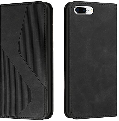 Mo-Somnus Kompatibel mit iPhone 8 Plus/7 Plus Hülle, Magnet PU Leder Flip Wallet Case Tasche Handyhülle, Klappbar iPhone 8 Plus/7 Plus (5,5 Zoll) Brieftasche Klapphülle mit [Kartenfächer] (Schwarz)