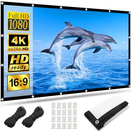 Leinwand Beamer 120 Zoll,HOPFROG Beamer Leinwand Wandmontage 16: 9 HD 4K Projector Screen Hanging Doppelseitige Projektion Faltbarer Projektionsleinwand für Zuhause Schule Treffen