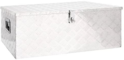 vidaXL Boîte de Rangement, Bac de Rangement avec Couvercle et Poignée, Coffre à Outils, Caisse de Remorque Transport, Argenté 100x55x37 cm Aluminium