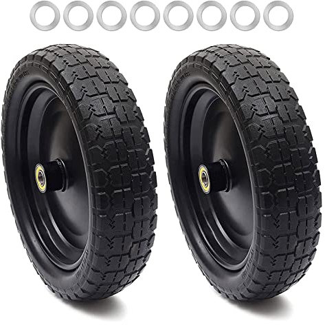 13 Tire for Gorilla Cart, Carkio 2 Pack Flat Free Solid Wheelbarrow Tires for Lawn & Garden Carts,Generator, Trolleys,Hand Trucks and Yard Trailers, 3.15 Wide 5/8 Inch Axle Borehole and 2.1” Hub