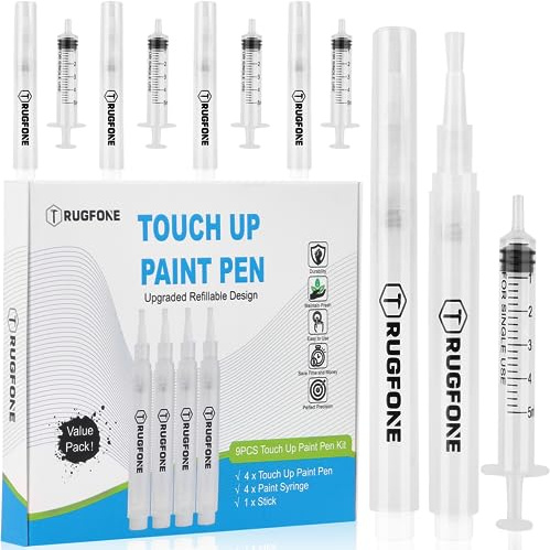TRUGFONE Ausbesserungsstifte, 4 Ausbesserungsstifte, befüllbarer Pinsel, nachfüllbar für Wände, Wandreparatur, Schrank, Holz, Boden, Fenster, 6 ml, 9-teiliges Set