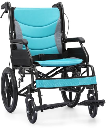 monicare Wheel Chair for Adults with Swing-Away Footrest and Loop-Lock Handbrakes 17.5 inch Seat Wheel Chair 15 Rear Wheel Lightweight Transport Chair for Travel Compact Storage, 250 lbs