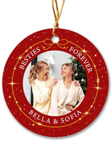 Christbaumschmuck Keramik Weihnachtsanhänger Anhänger Weihnachtsbaumschmuck Hängende Ornamente Weihnachtsdeko Personalisiertes Foto Besties Forever 2023, Foto Bestie Für Beste Freunde BFF, Bild