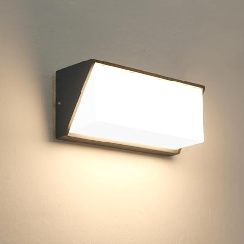 HLFVLITE LED Outside Wall Light, Aluminum Outdoor Wall Lamp Exterior Garden Sconce, IP54 Waterproof, 870LM 3000K Warm White, Anthracite Gray