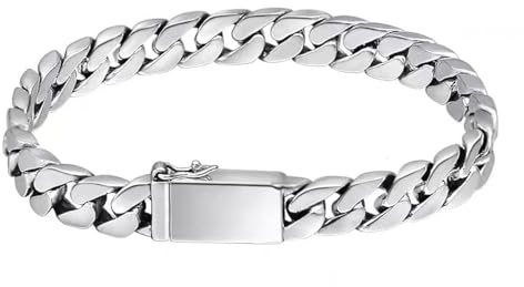 BSLVWG Cuban Link Bracelet for Men Women, Solid Surgical Stainless Steel Silver Chain Bracelet 9mm Wide,18/20/cm Hip Hop Curb Bracelet Jewellery Gifts for Men Dad Brother Friend