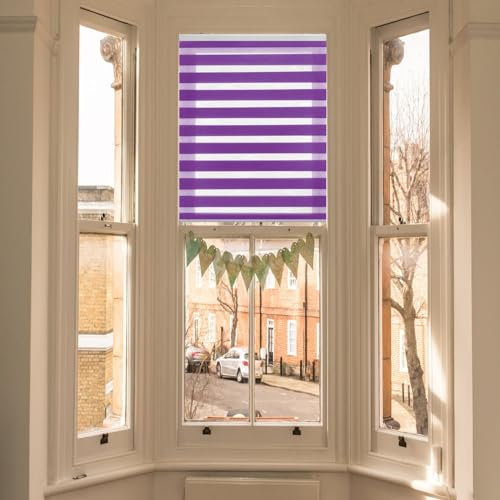 Doppelrollo ohne Bohren 60 x 250 cm Hitzeschutz, Sichtschutz Duo Rollo Jalousie inklusive Montagematerial für Fenster & Tür, Lila