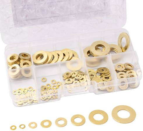 ZYDYRX 180 Pezzi Rondelle Piatte Ottone Metallo 8 Misure M2 M2.5 M3 M4 M5 M6 M8 M10 Set Rondelle Assortite Con Scatola Immagazzinamento