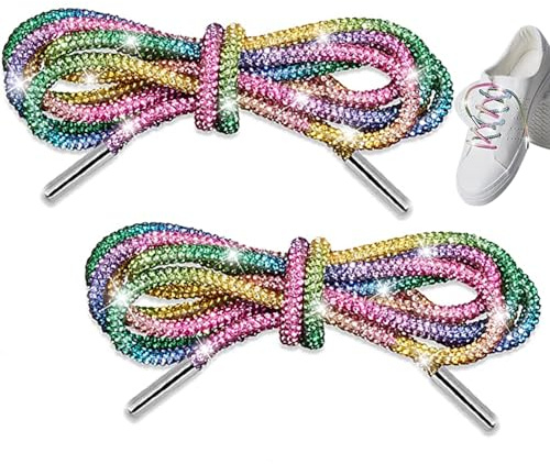2 Stück Glitzer Strass Schnürsenkel,1.2m Schnürsenkel Bunte,Strass Glitzer Seil