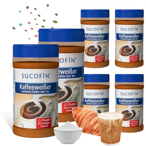 SUCOFIN Lot de 6 boîtes de 400 g de café blanc - Pour affiner le café et le thé facilement solubles - Longue durée de vie - Remplacement parfait du lait en poudre - Lot de 6 pour un plaisir crémeux