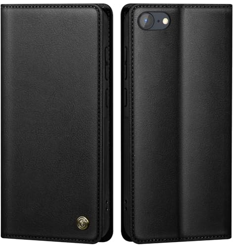 GUCASBE Handyhülle für iPhone SE/7/8 Premium PU Lederhülle Wallet Flip Case Tasche Mit Magnet Kartenfach Standfunktion Klappbar für iPhone SE 2020/2022, Schwarz