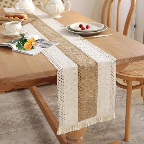 Figarge Tischläufer Makramee Rustikaler Tischdekoration Rustikaler Tisch Läufer Modern Böhmische Dekoration für Küche Hochzeit Tabletop Dekor (Kaffee, 180X30 cm)