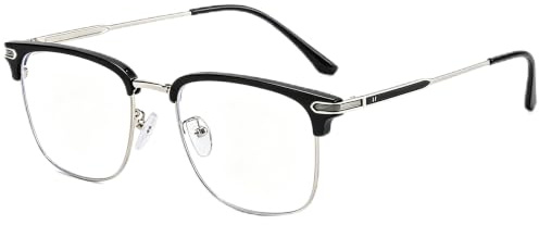 HOKETOP Blue Light Blocking Glasses for Men Anti-Fatigue Computer Monitor Gaming Glasses Prevent Headaches Glasses, Arrow Silver/Black