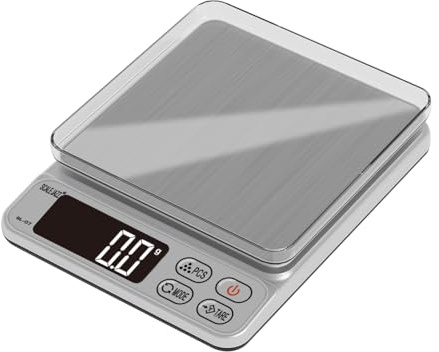 Balance de Cuisine de Haute Précision 0,1g, Balance à Numérique à écran LCD, 7 Unités et Fonction Tare, Batterie, Acier Inoxydable pour Alimentaire Multifonctionnel (500g/1kg)