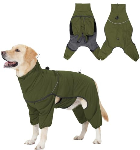 Hundemantel Wasserdicht Winddicht - Jacke Mit Gewinde Reflektierende Streifen Warm Fleecemantel für Indoor & Outdoor Camping Wandern (Armeegrün, 2XL)