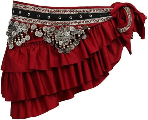 BDXZGX Cinturón de Monedas, pañuelo de Monedas, Accesorios para Ropa de Danza del Vientre, Cinturones envolventes, pañuelo para la Cadera, cinturón de Danza del Vientre, Rojo Oscuro