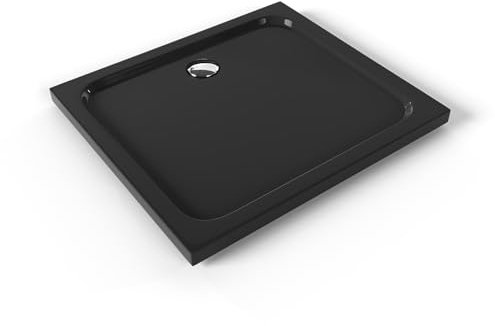 Moments of Glass Plato de ducha Acrílico Shimmer Smooth 80x90 cm, Negro – Textura Lisa, Antiderrapante, Antibacteriano, Resistente a agentes químicos – Incluye válvula y rejilla