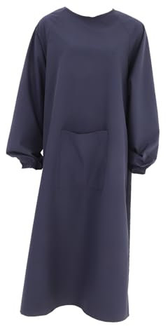 HOMSFOU Waterproof Apron Long Sleeves with Pocket, Oilproof Work Apron Dress for Men Women for Dishwashing, Lab Work, Dog Grooming, Cleaning, Kitchen Cooking, Housework, Gardening, Dark Blue