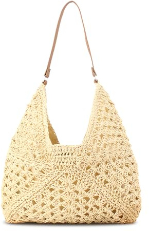 Bototack Straw Beach Bag For Women, Large Straw Bags Weave Handmade Handle Tote Bag, Bohemian Summer Straw Shoulder Bag Handbags for Travel Holiday Shopping