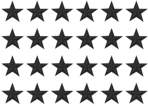 QUARKZMAN 24 Stück Sterne Patches zum Aufbügeln, 2.9cm Flicken zum Aufbügeln,Bestickte Aufnäher zum Bügelflicken für Hut Jacke Jeans Rucksäcke DIY Dekoration(Schwarz)