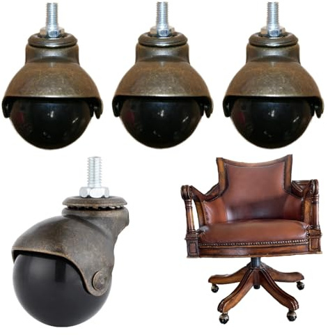 YQOLG87 Roues pivotantes de Remplacement,roulettes à Billes avec Frein,roulettes pour Chaise de Bureau Antique,Tige filetée M8/M10,pour Meubles,canapés,chaises,armoires,4Pièces,M8-4nobrakes