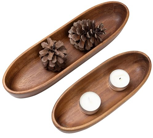 Navaris Set de Cuencos Decorativos de Madera - 2x Platos Cuenco de Madera Estilo Rústico - Perfecto para Vajilla Navidad Ensaladera Frutero Vaciabolsillos - Regalos Ecológicos
