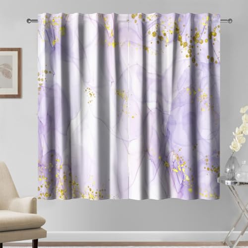 Kzzfqxb 132×214cm Lila Marmor vorhänge, Violetter Nebel Goldene Flecken Fantasie Traumhafte 2 Paneele Wohnzimmer Schlafzimmer Drape Vorhänge, Moderne Kunst Luxus Raumdekor
