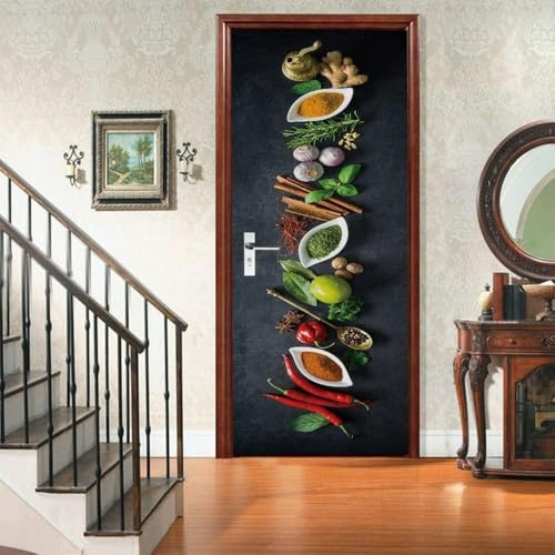 Türbekleben Gewürzküche Türtapete, Selbstklebend TürPoster Gewürzküche Türbilder, 3D Fototapete Türfolie Poster Tapete Türaufkleber XXL Tür Tapeten 90 x 200 cm q8217