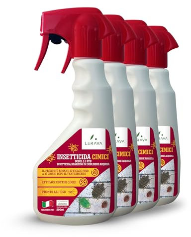 LERAVA® Insetticida Cimici (4x500 ml) - Azione rapida, effetto prolungato - Spray Cimici per interni ed esterni - Inodore, non macchia, pronto all'uso - Casa, hotel, B&B, uffici - stop insetticida