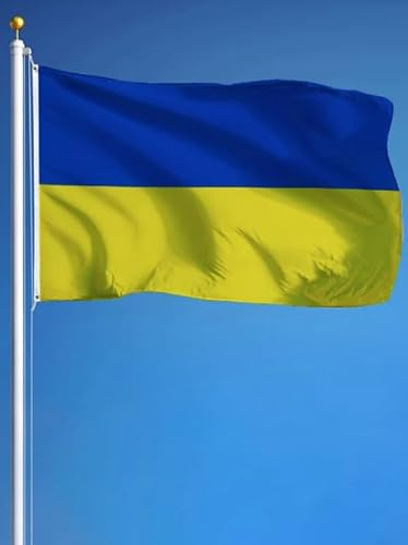 Bandiera ucraina 90 x 150 cm – Blu e Giallo in poliestere resistente con occhielli – Bandiera ucraina per interni ed esterni – ideale per manifestazione, supporto, decorazione – PLANET FLAG