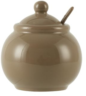 London Pottery Zuccheriera in ceramica con coperchio e cucchiaio,Scatola di condimento in porcellana Barattolo di zucchero, 370ml (caramello)