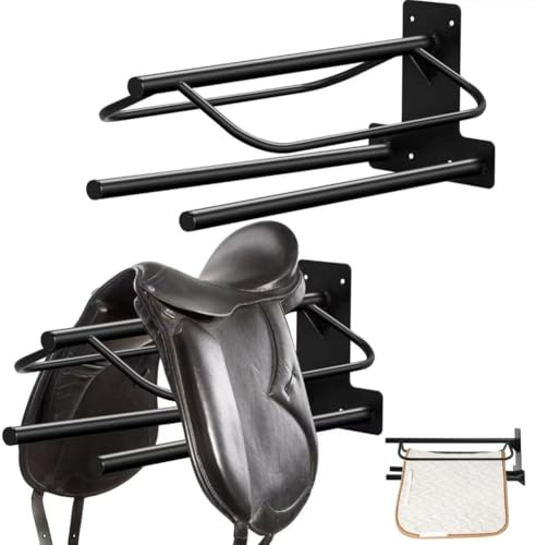 Gaxcent Soporte para Silla De Montar, Soporte para Silla De Montar Montado En La Pared, Soporte De Almacenamiento De Tachuelas para Almohadillas De Caballo Engrosadas,Negro