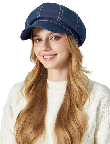 FEOYA Ballonmütze aus Denim 8 Panels Baskenmützen Schirmmütze Barett Hut Maler Kappe Mütze News Cap