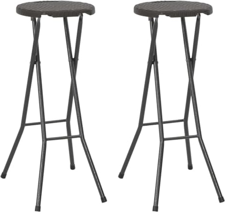 Mandloder Set di 2 sgabelli da bar pieghevoli, effetto rattan, in HDPE resistente alle intemperie e acciaio robusto, 35 x 44 x 80 cm, per giardino, balcone, terrazza, mobili da giardino salvaspazio