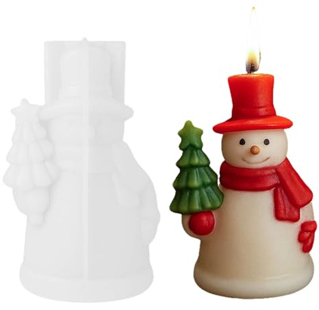 Moule en silicone de Noël, bonhomme de neige, sapin, bougies 3D, moules à couler en silicone, moules à bougies pour Noël, sapin de Noël, bonhomme de neige, moules d'hiver en silicone pour bougies à