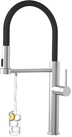 Tohlar 3 Way Kitchen Tap,Brushed Nickel Sink Tap Mixer with Drinking Faucet | 3 in 1 Kitchen Sink Tap Mixer with Pull Out Sprayer, Drinking Water Filter Outlet, Stainless Steel Single Handle